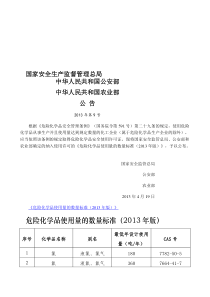 危险化学品使用量的数量标准(2013年版)