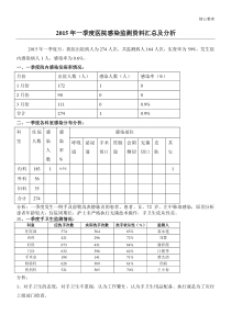 2015年一季度医院感染监测资料汇总及分析