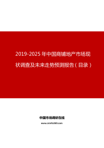 2019年中国商铺地产市场现状调查及未来走势预测报告目录