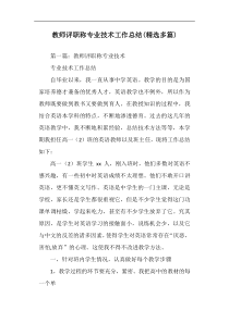 教师评职称专业技术工作总结