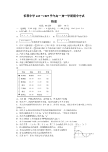 湖南省长沙市长郡中学2018-2019学年高一上学期期中考试物理试题