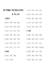 2017部编版一年级语文下册生字组词(排版规整--可直接打印)