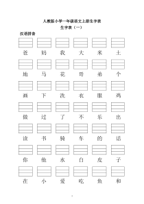 人教版小学一年级语文上册生字表(看生字写拼音)