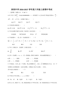 广东省深圳中学2016-2017学年八年级上学期期中数学试题(无答案)