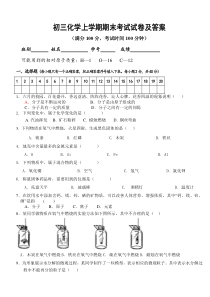 初三化学上学期期末考试试卷及答案