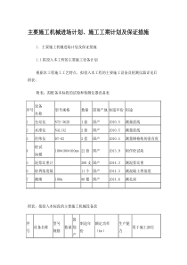 主要施工机械进场计划、施工工期计划及保证措施