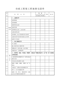 市政工程竣工档案移交清单