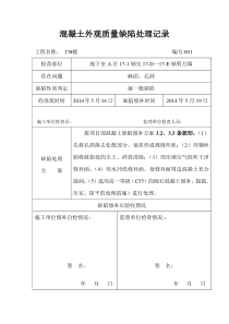 混凝土质量缺陷修补记录