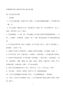 苏教版四年级上册科学各单元复习题及全册实验题