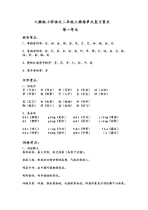 人教版小学语文二年级上册每单元复习重点