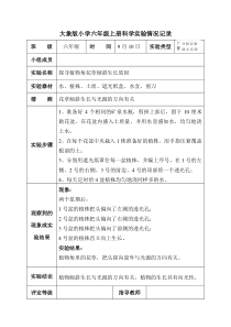 大象版小学科学六年级上册实验情况记录