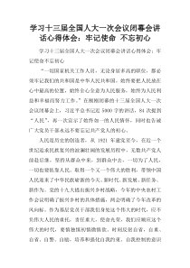 学习十三届全国人大一次会议闭幕会讲话心得体会：牢记使命-不忘初心