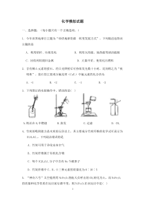 鲁教版九年级化学模拟试题