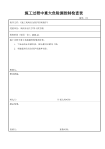 施工过程中重大危险源控制检查表