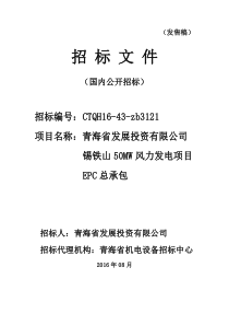 青海省发展投资有限公司锡铁山50MW项目EPC(发售稿)-招标文件