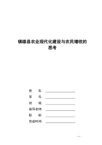 镇雄县农业现代化建设与农民增收的思考