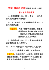 人教版-小学五年级数学上册复习教学知识点归纳总结