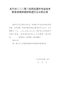 公示材料格式样本