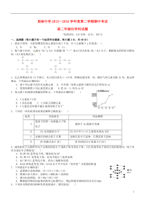 贵州省思南中学2015-2016学年高二化学下学期期中试题