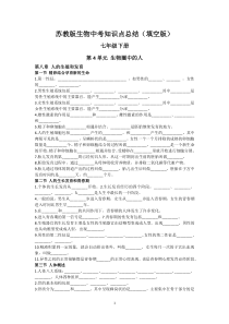 苏教版七年级下册中考生物复习知识点总结填空