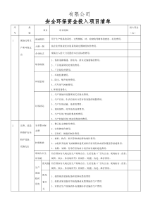 安全环保资金投入项目清单