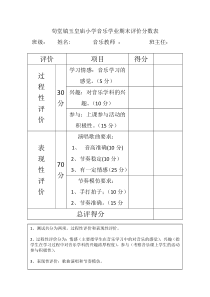 玉皇庙小学音乐学业成绩评价表