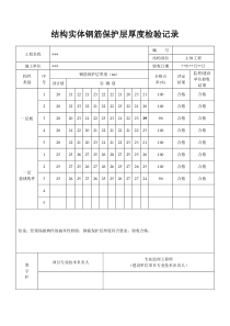 结构实体钢筋保护层厚度检验记录