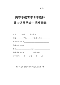 高等学校青年教师一般国内访问学者中期检查表