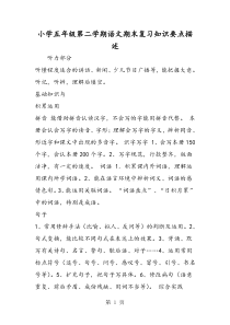 小学五年级第二学期语文期末复习知识要点描述