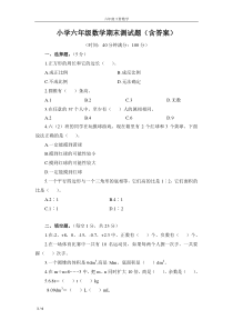 小学六年级数学期末测试题(含答案)