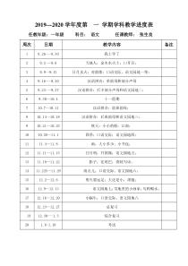 最新版一年级语文上册教学进度表