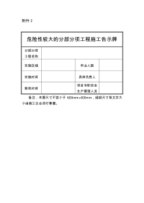 危险性较大的分部分项工程施工告示牌