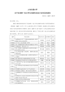 上海交通大学关于批准第一批大学生创新性实验计划项目的通知