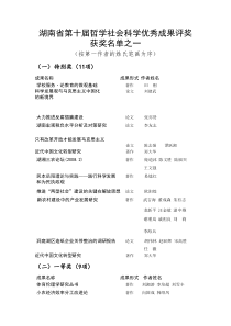 湖南省第十届哲学社会科学优秀成果评奖获奖名单之一