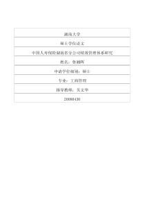 中国人寿保险湖南省分公司绩效管理体系研究