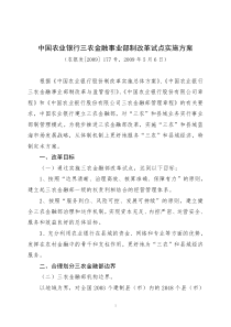 中国农业银行三农金融事业部制改革试点实施方案