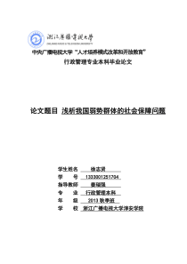 浅析我国弱势群体的社会保障问题(论文)