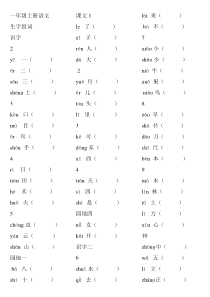 2016年一年级上册语文写字表生字组词(全册)