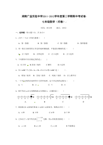 湖南省广益实验中学2011-2012学年七年级下学期期中考试数学试题