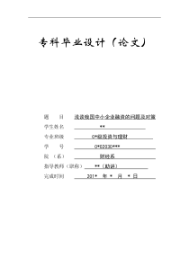 浅谈我国中小企业融资的问题及对策_毕业论文