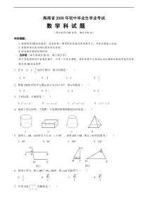 海南省2008年初中毕业生学业考试数学科试题以及答案