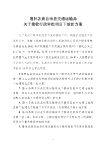 隆林各族自治县交通运输局关于接受行政审批项目下放方