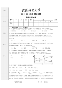 武汉科技大学物理化学考试试题