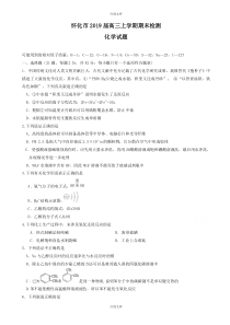 湖南省怀化市2019届高三上学期期末考试化学检测试题(含详细答案)