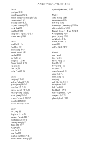人教版三年级英语上册单词表