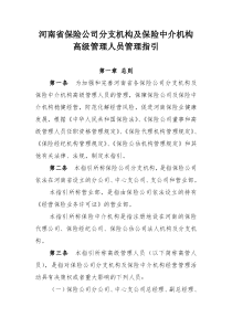 河南省保险公司分支机构及保险中介机构高级管理人员管理指引