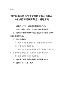 妇儿专科非专利药品急(抢)救药品直接挂网采购示范药品(中成药和民族医药部分)遴选原则-