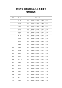 获准授予保险代理从业人员资格证书