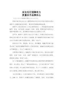 安全先行保障有力质量在手品牌在心