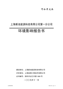 上海新池能源科技有限公司第一分公司环境影响报告书